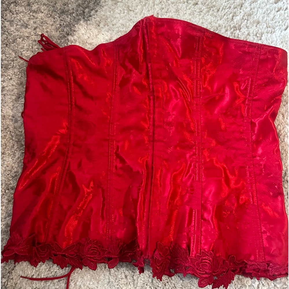 EMPIRE INTIMATES lace edge floral corset Women's Size 42 in Red Made In US VTG